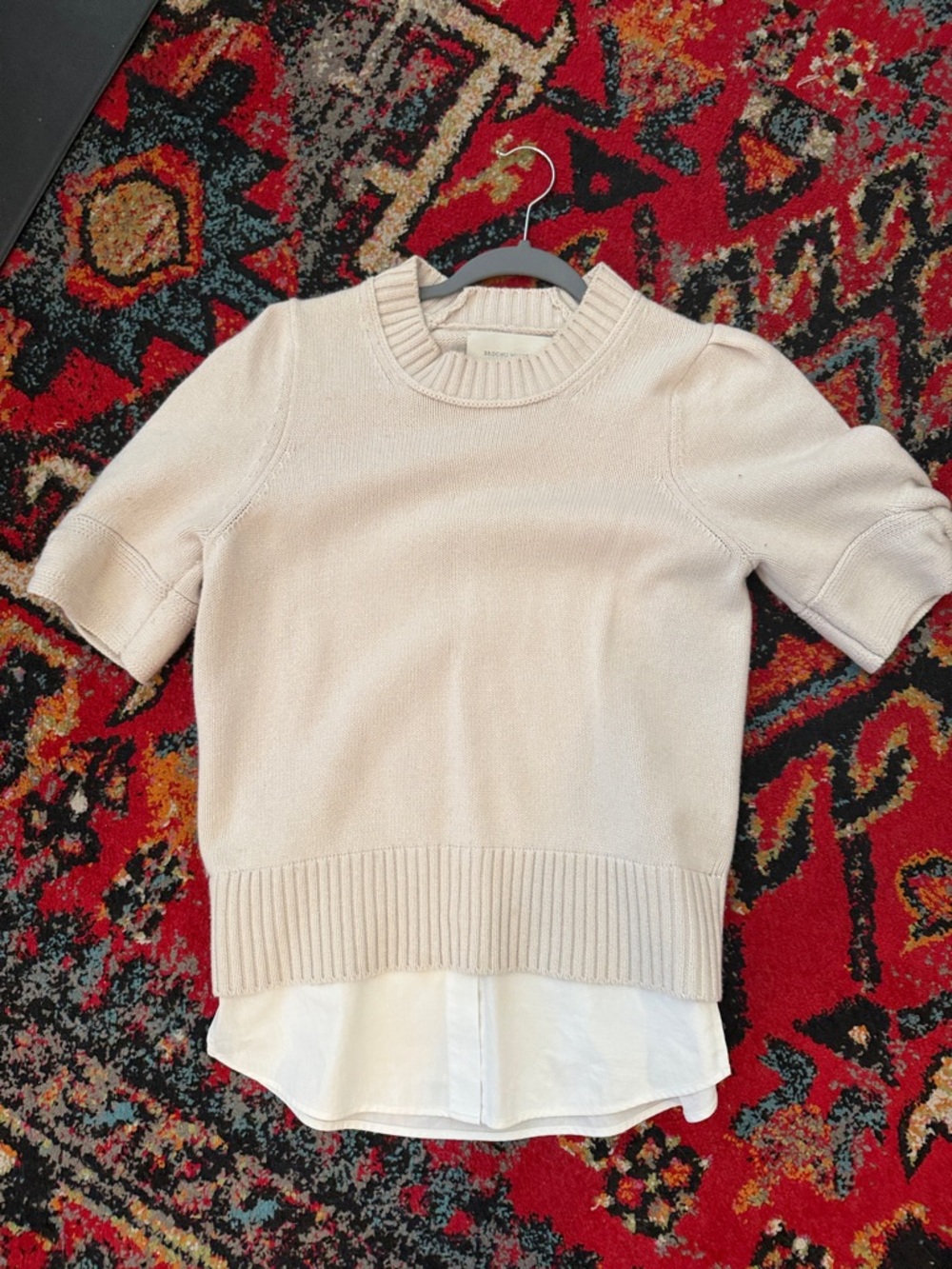 Brochu Walker Cream Layered Short-Sleeve Knit Sweater